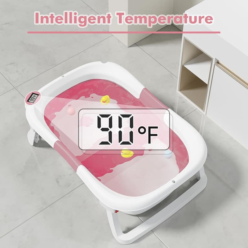 Portable Collapsible Baby Bathtub with Soft Cushion & Thermometer