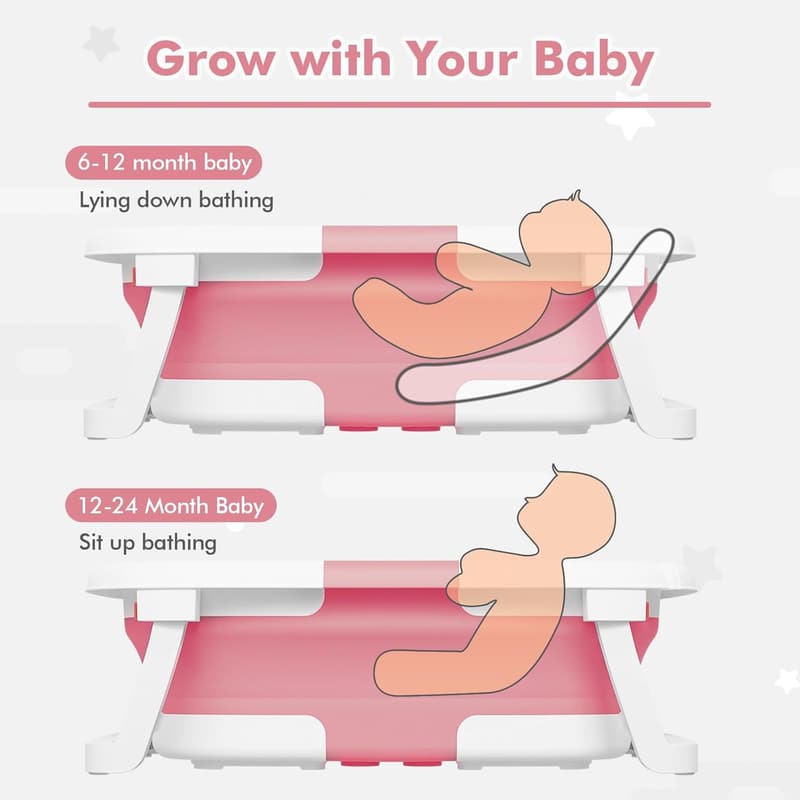 Portable Collapsible Baby Bathtub with Soft Cushion & Thermometer