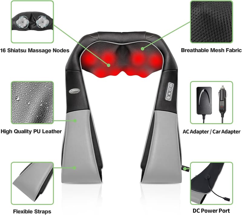 Shiatsu Neck and Back Massager with Heat for Pain Relief