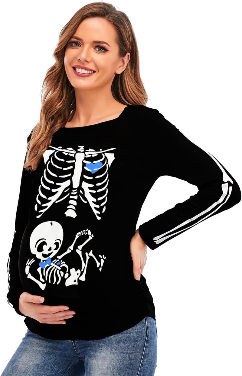 Halloween Pumpkin Skeleton Maternity Long Sleeve Shirt
