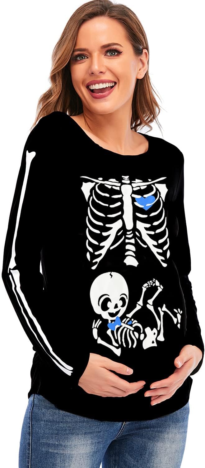 Halloween Pumpkin Skeleton Maternity Long Sleeve Shirt