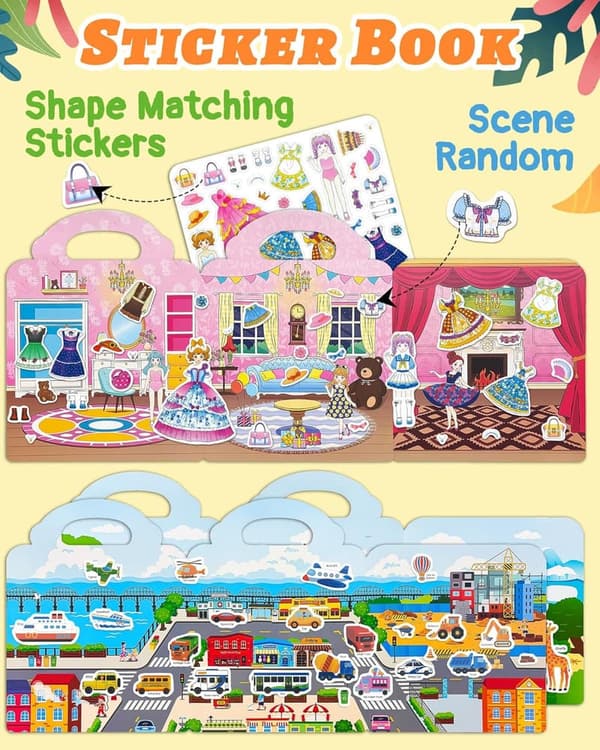 Reusable Travel Sticker Book for Toddlers, 2-4 Years