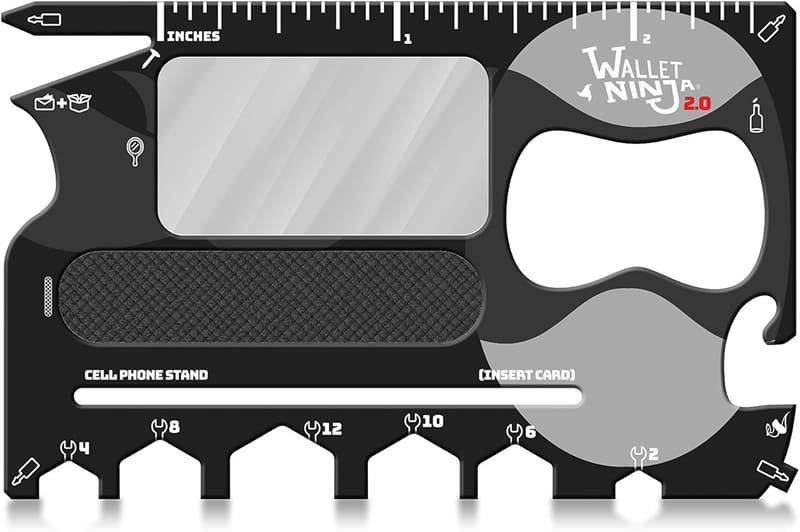 Wallet Ninja 2.0 Black: 20-in-1 Multitool with Mirror & Nail File