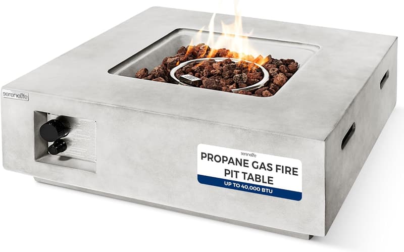 Outdoor Square Gas Fire Pit Table with Cover & Adjustable Flame