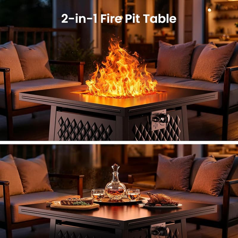 50,000 BTU Propane Fire Pit Table for Outdoor Gatherings, Black