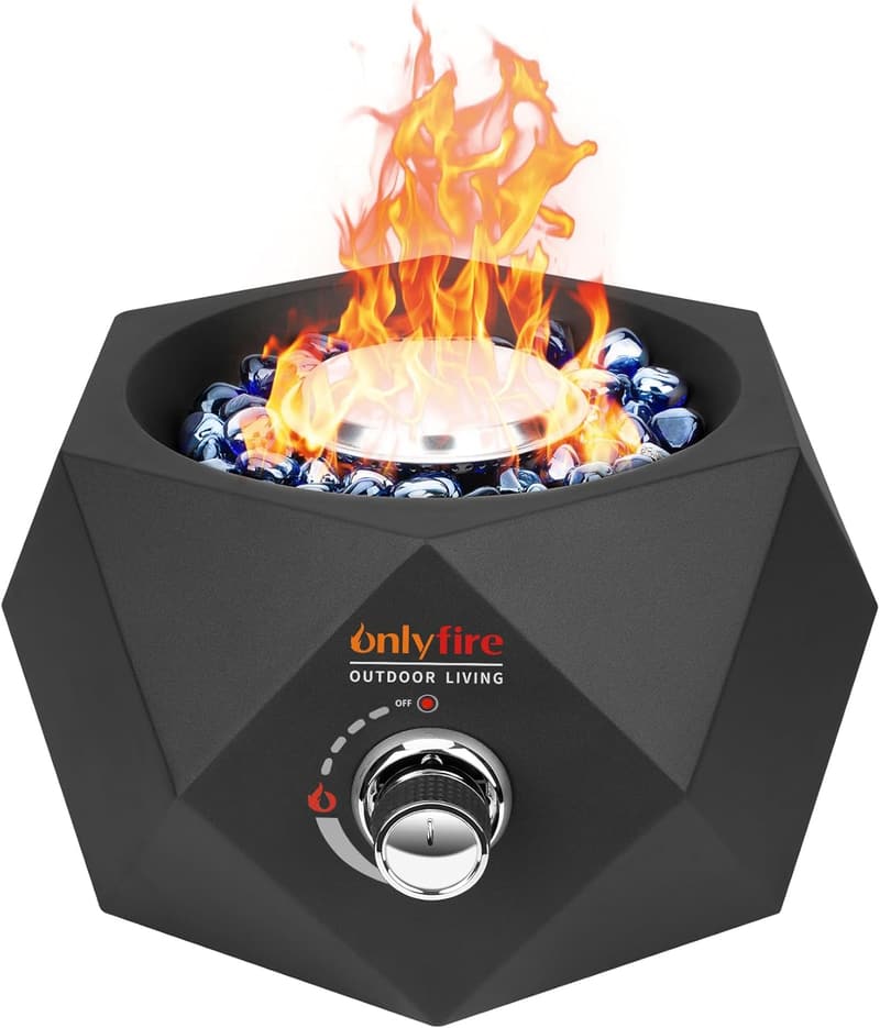 Portable Propane Fire Pit with Blue Glass Stones - 14