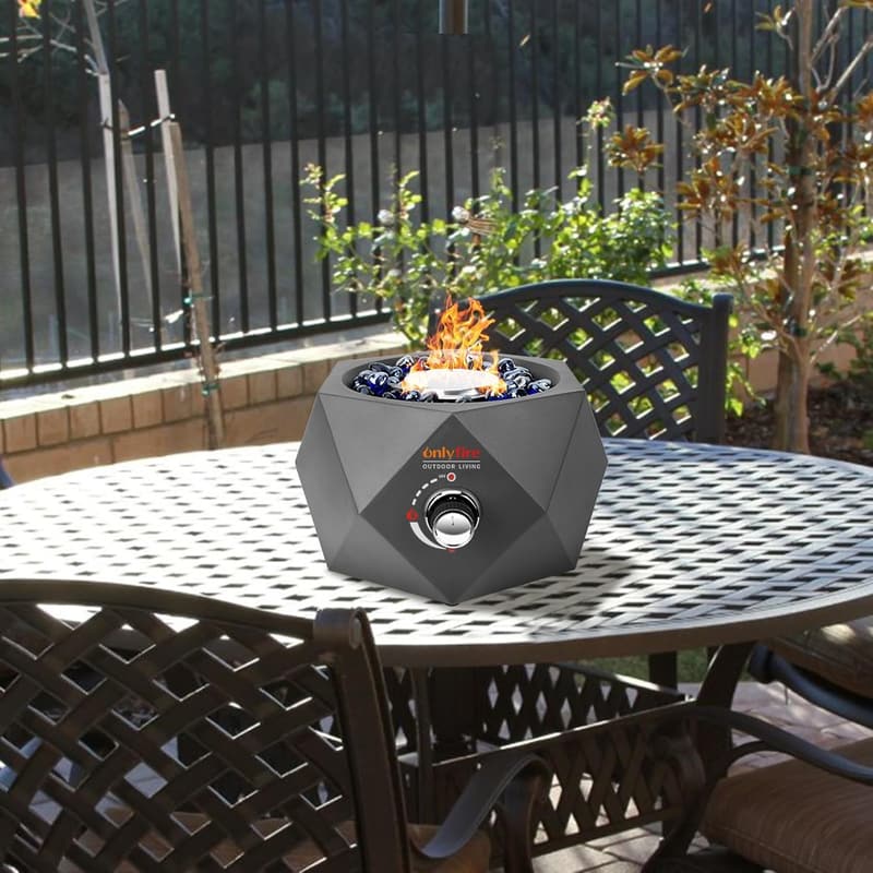 Portable Propane Fire Pit with Blue Glass Stones - 14