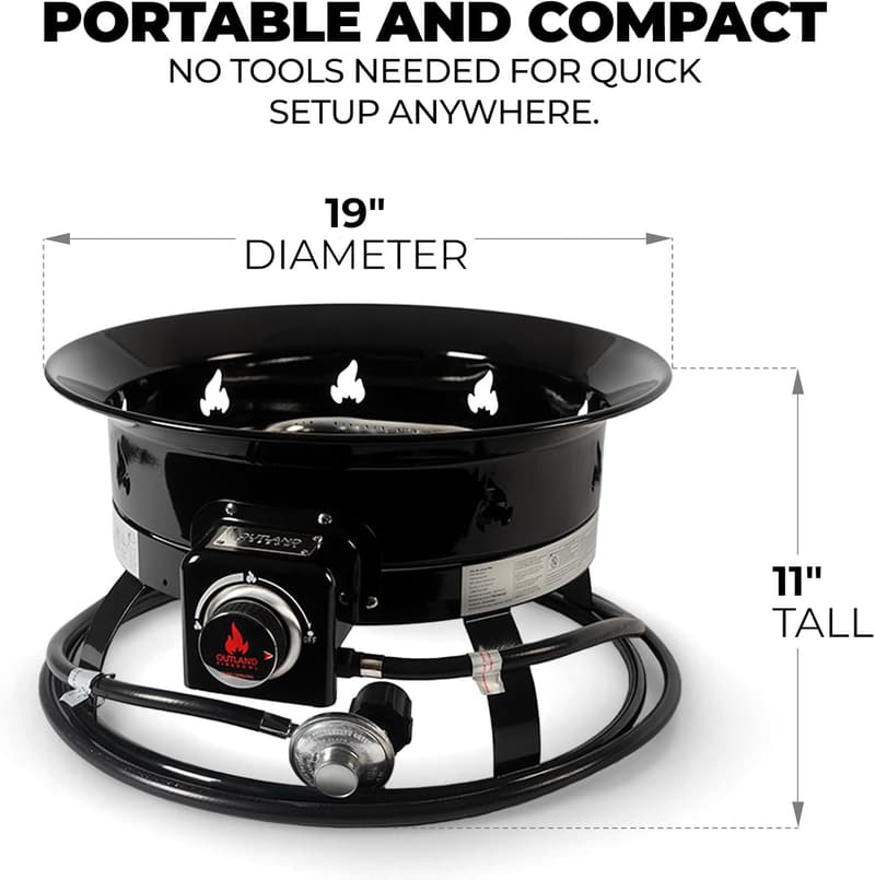 19-Inch Portable Propane Fire Pit - 58,000 BTU for Camping & Patio
