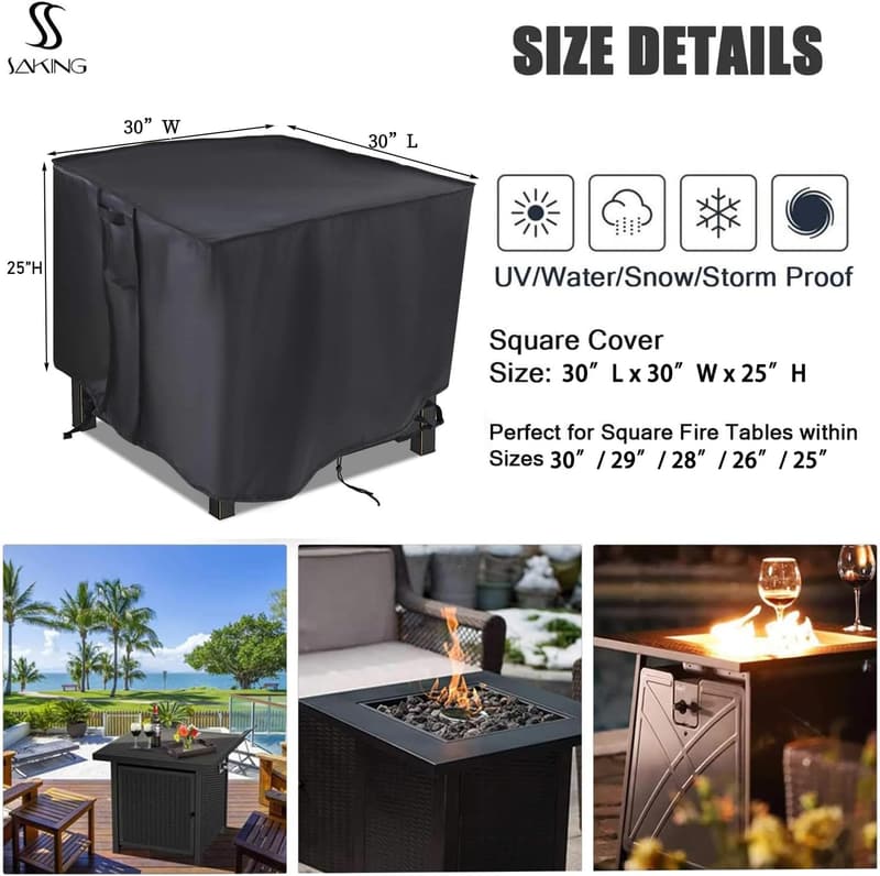 30-Inch Square Fire Pit Cover for Gas Fireplace Table