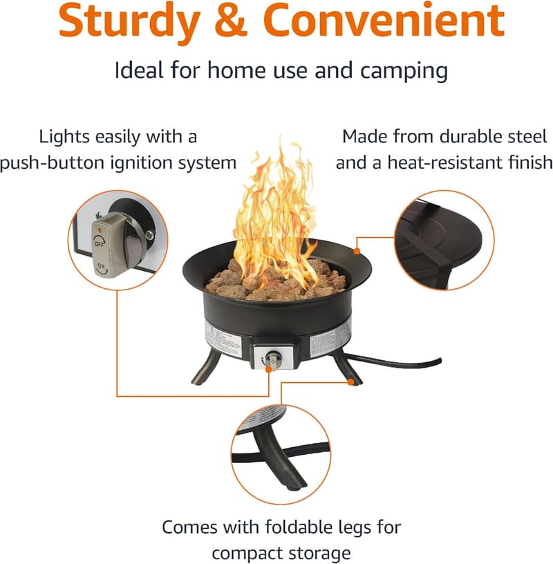 19-Inch Portable Propane Fire Pit for Patios, 55,000 BTU