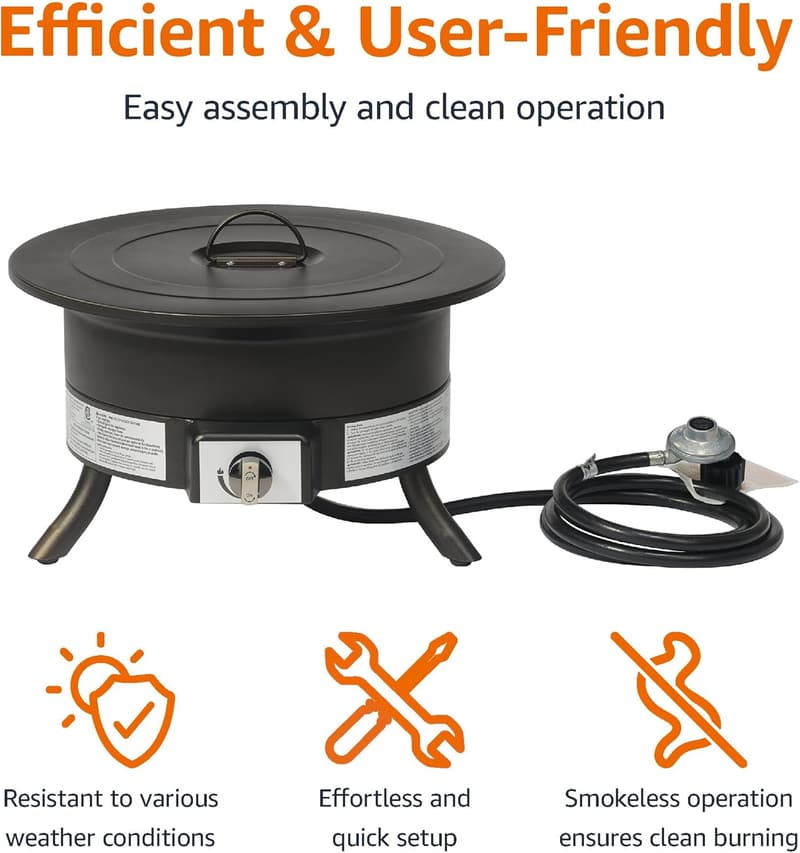 19-Inch Portable Propane Fire Pit for Patios, 55,000 BTU