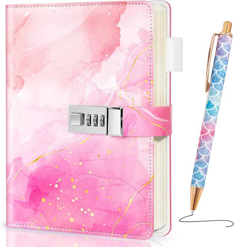 Aesthetic Pink Locked Diary for Teen Girls - Refillable Journal Kit