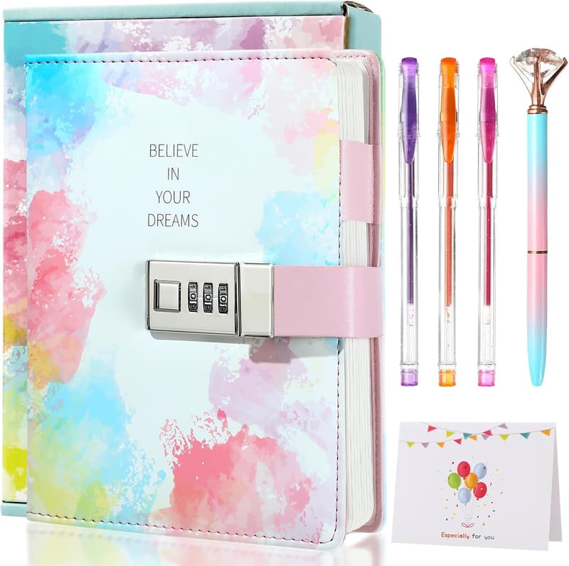 Locked Diary with Pens for Girls, 8-12 Years - Birthday Gift