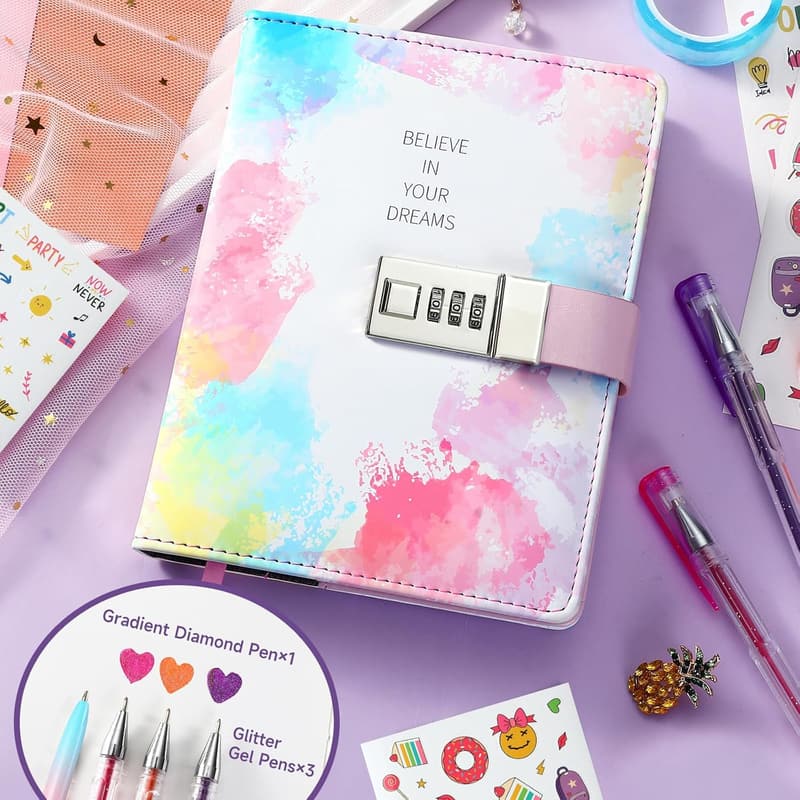 Locked Diary with Pens for Girls, 8-12 Years - Birthday Gift