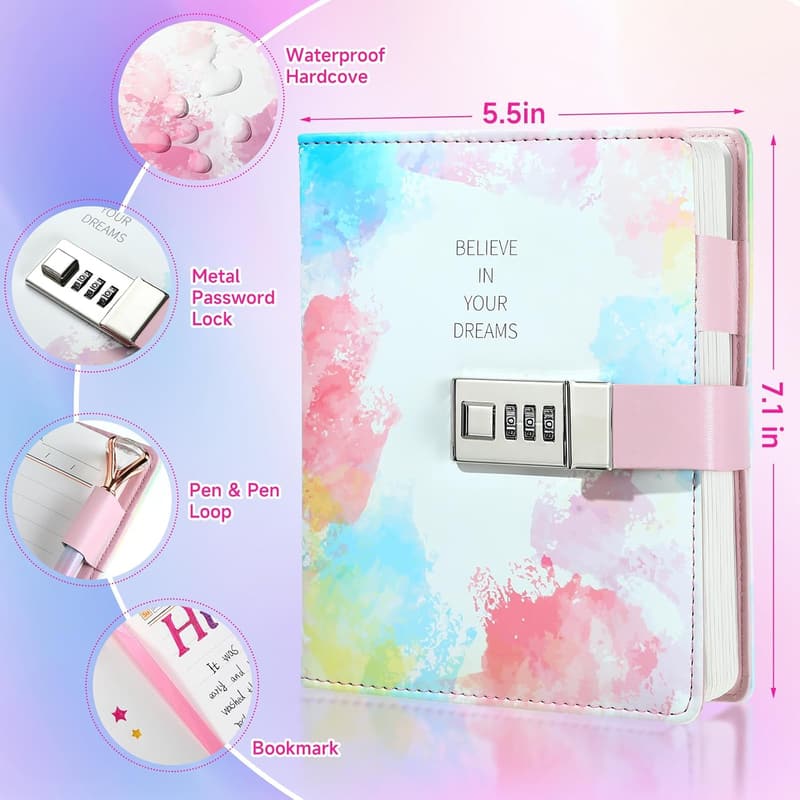 Locked Diary with Pens for Girls, 8-12 Years - Birthday Gift