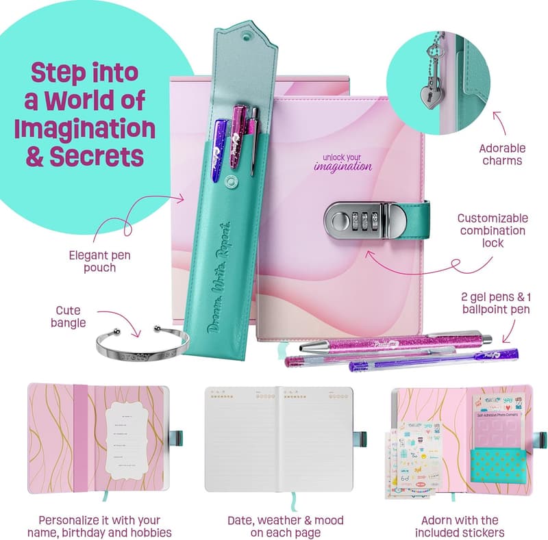 Girls' Locked Diary Set - Birthday Gift for Ages 8-12