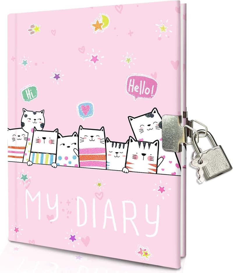 Girls Journal with Lock - Cute Secret Cats Diary for Kids