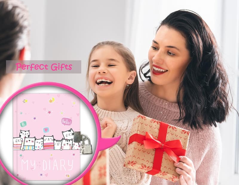 Girls Journal with Lock - Cute Secret Cats Diary for Kids