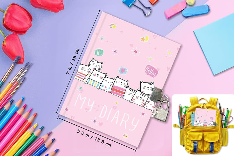 Girls Journal with Lock - Cute Secret Cats Diary for Kids