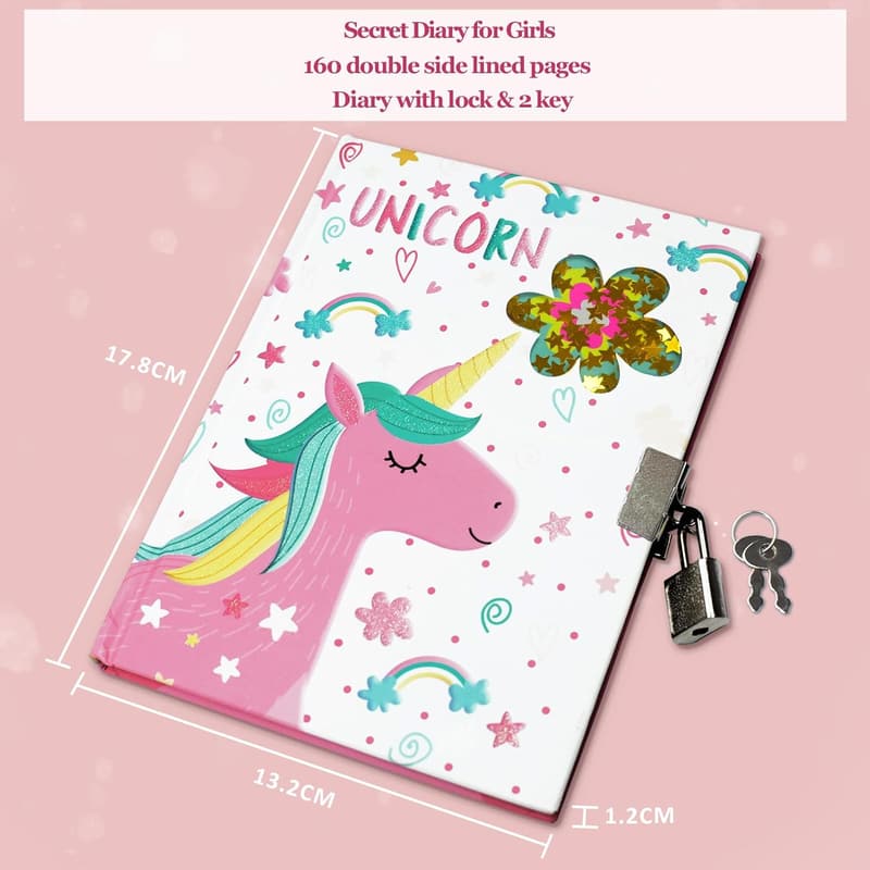 Unicorn Diary with Lock – 160-Page Journal for Kids