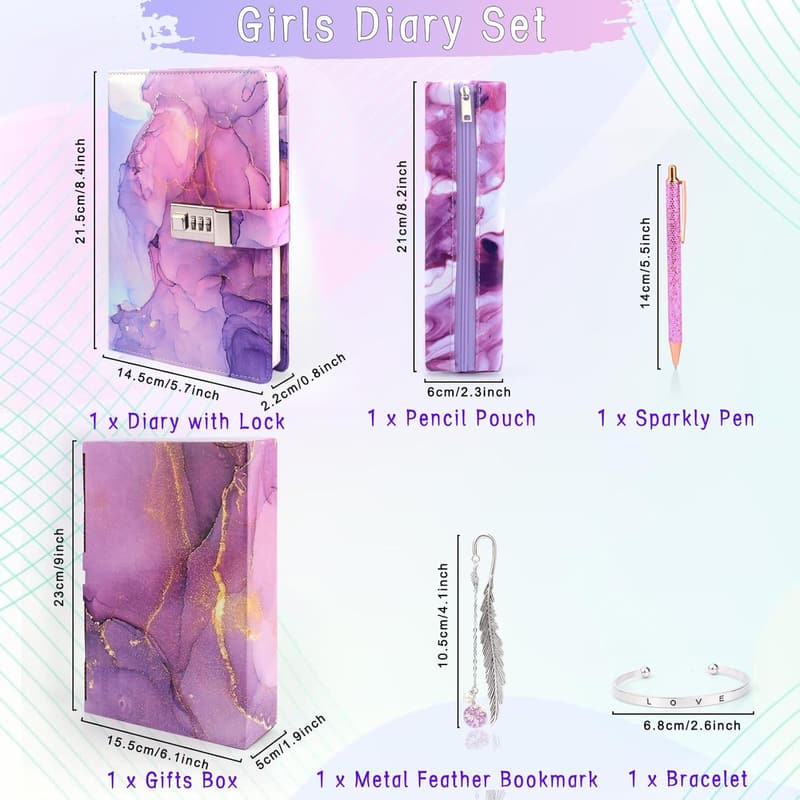 Birthday Gift Set: Girls Locking Diary with Pen & Accessories