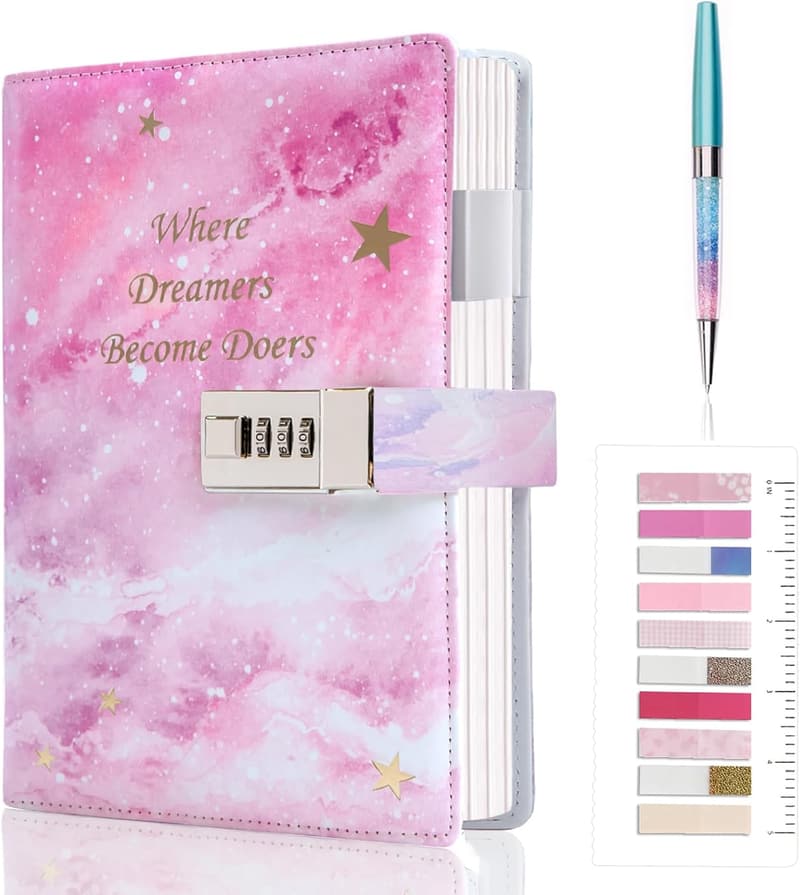 Pink Locked Journal for Girls Ages 8-12 - 192 Pages, Birthday Gift