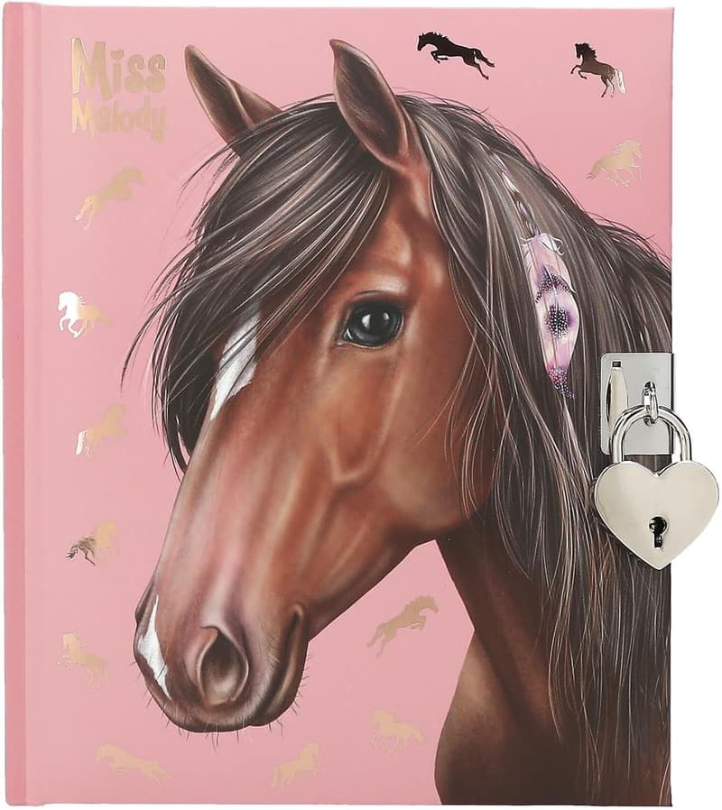Miss Melody Pink Horse Diary with Heart Lock - 192 Illustrated Pages
