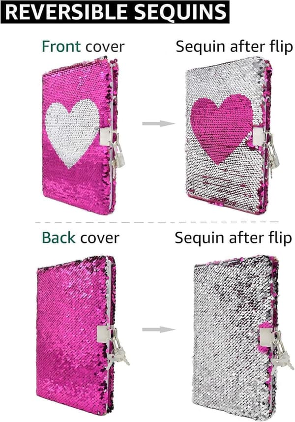 Reversible Sequin Travel Journal for Kids with Lock & Key