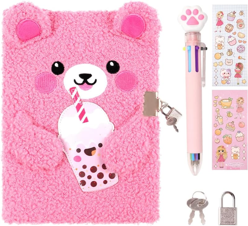 Cute Plush Bear Diary Set for Kids with Pen - 160 Pages