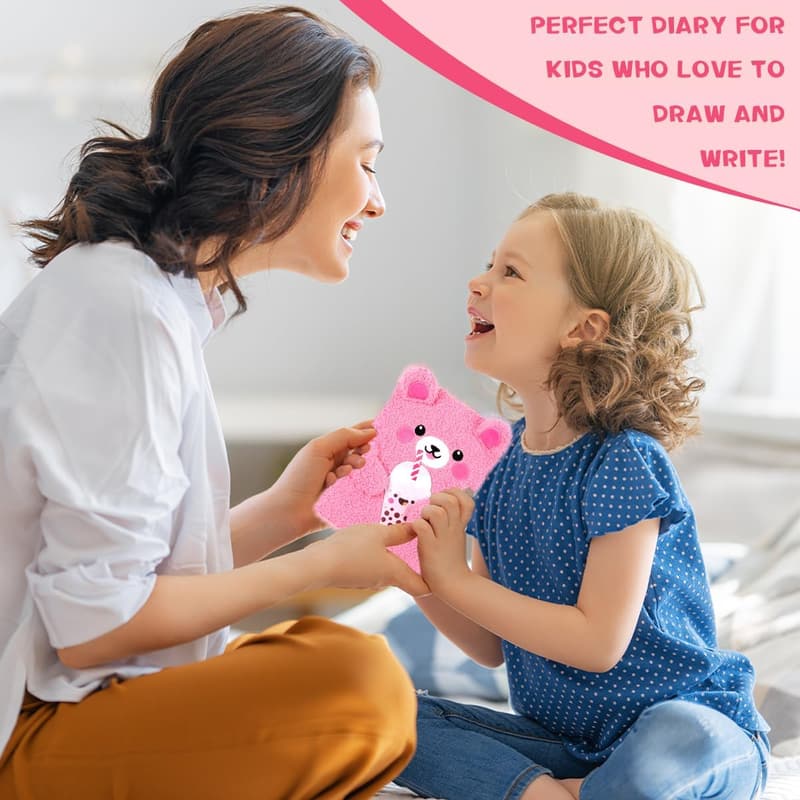 Cute Plush Bear Diary Set for Kids with Pen - 160 Pages