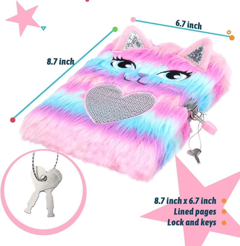 Cute Cat Diary with Lock - Birthday Gift for Girls 6-8