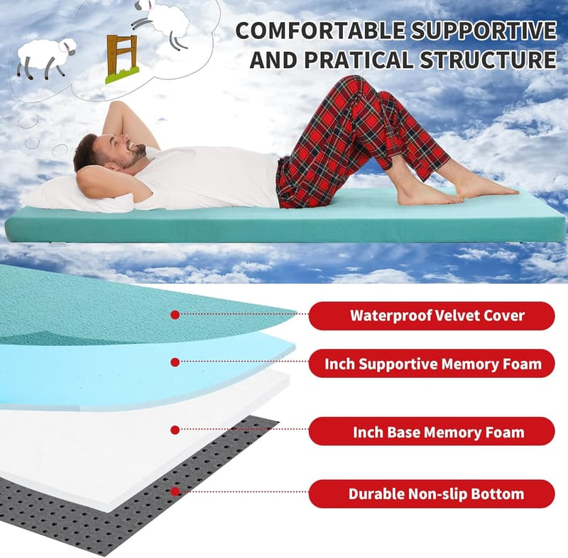Portable Waterproof Memory Foam Camping Mattress - 3 Inch