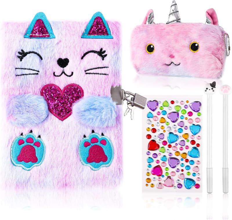 Cat Diary with Lock for Kids - Secret Journal Gift Set
