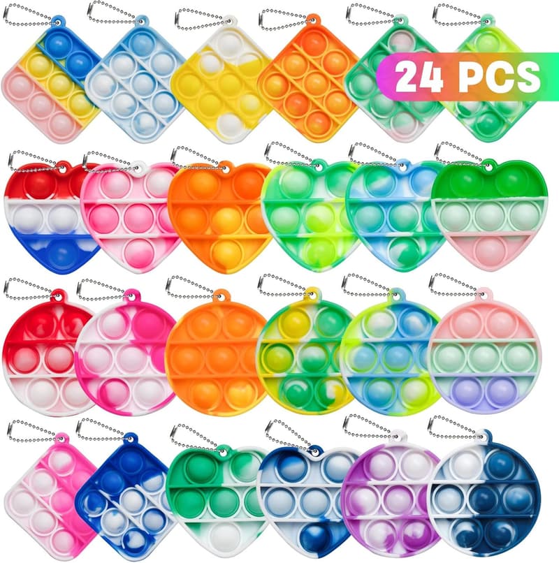 24 Pack Mini Pop Fidget Keychains – Party Favors for Kids