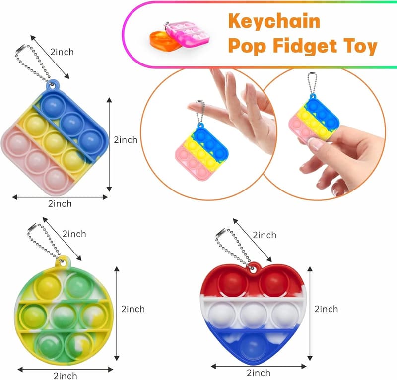 24 Pack Mini Pop Fidget Keychains – Party Favors for Kids