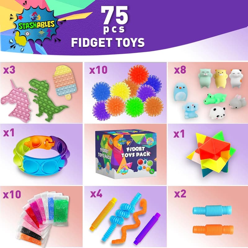 Fidget Toy Party Pack - 75 pcs Stress Relief Toys for Kids