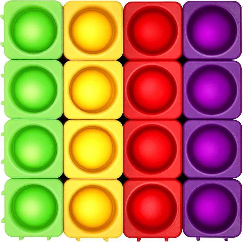 Premium Silicone Pop Fidget Blocks for Kids - 16PCS Educational Toy