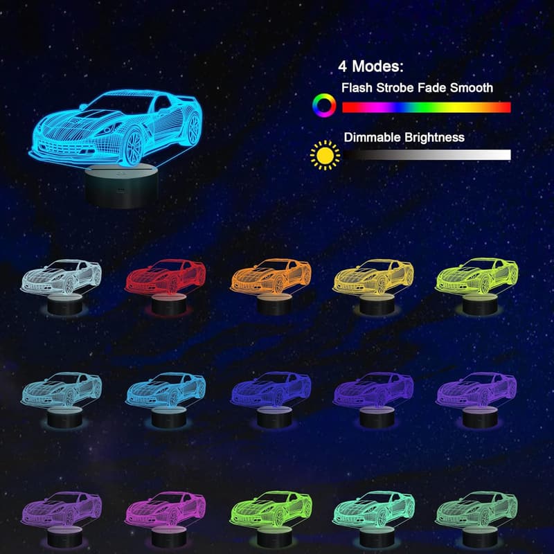 3D LED Racing Car Illusion Lamp - Creative Gift for Boys & Lovers