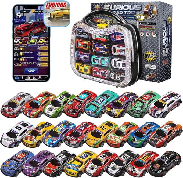 24 Mini Pull Back Race Cars Set with Carry Case - Birthday Gift for Kids