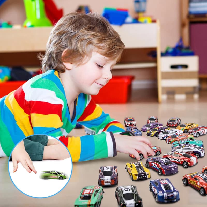 24 Mini Pull Back Race Cars Set with Carry Case - Birthday Gift for Kids
