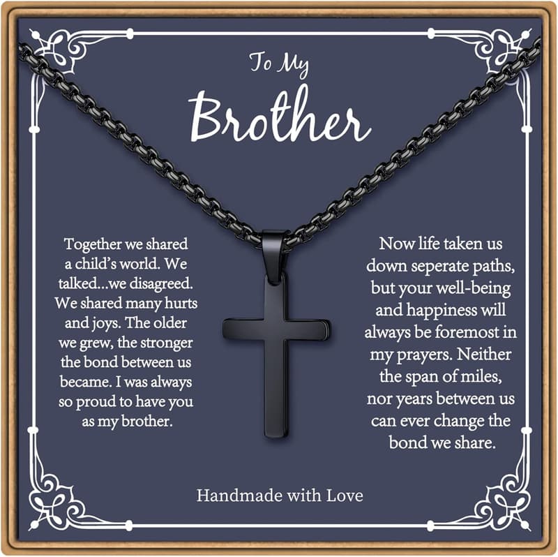Men's Silver/Black Cross Necklace with Cuban Chain - Father's Day Gift