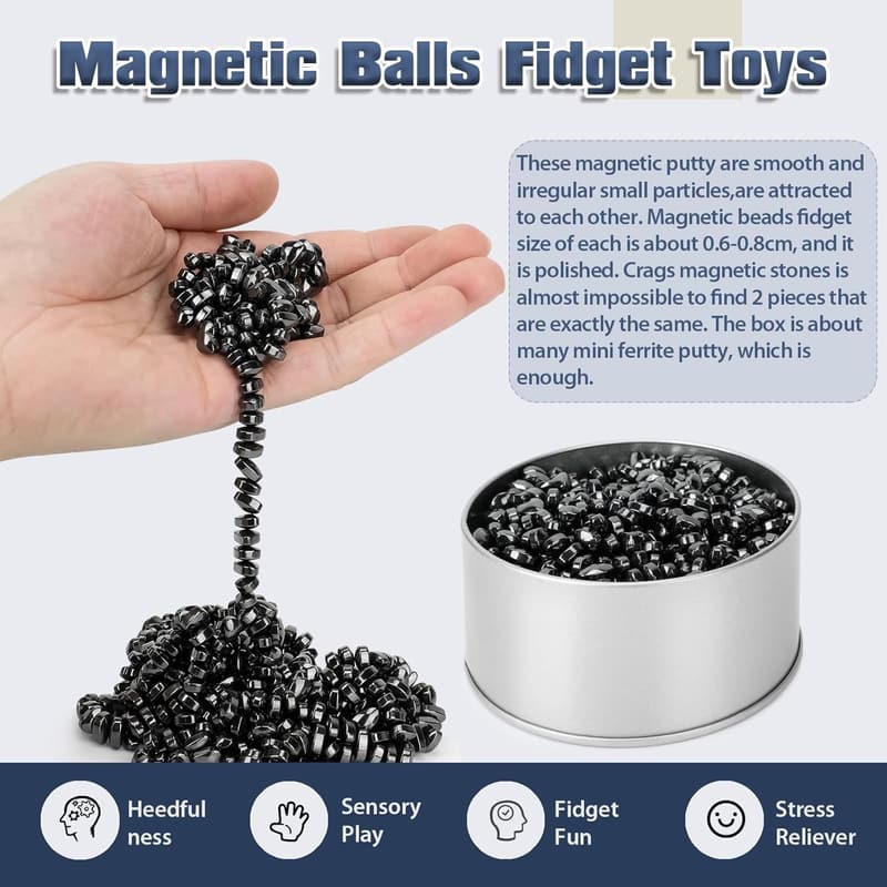 Fidget Magnetic Putty with 600 Beads - Fun Office Toy (Black)