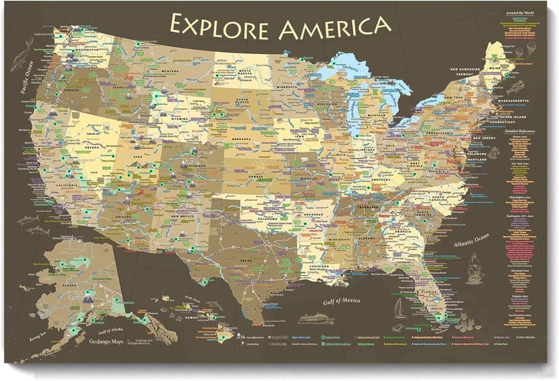 USA National Parks Travel Map Poster - Brown Edition (24