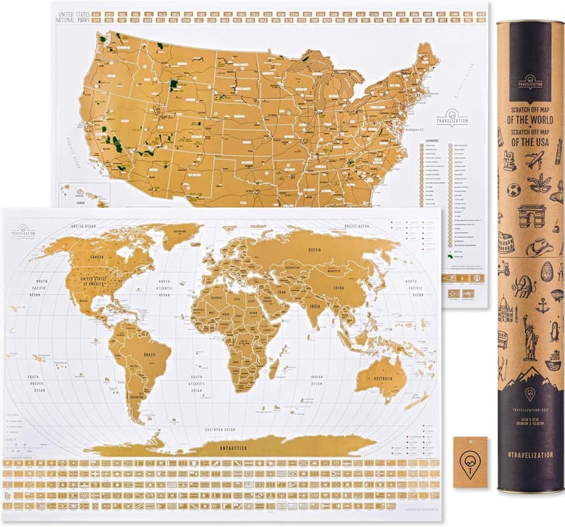 Scratch Off Travel Map - World & US National Parks, 24x17
