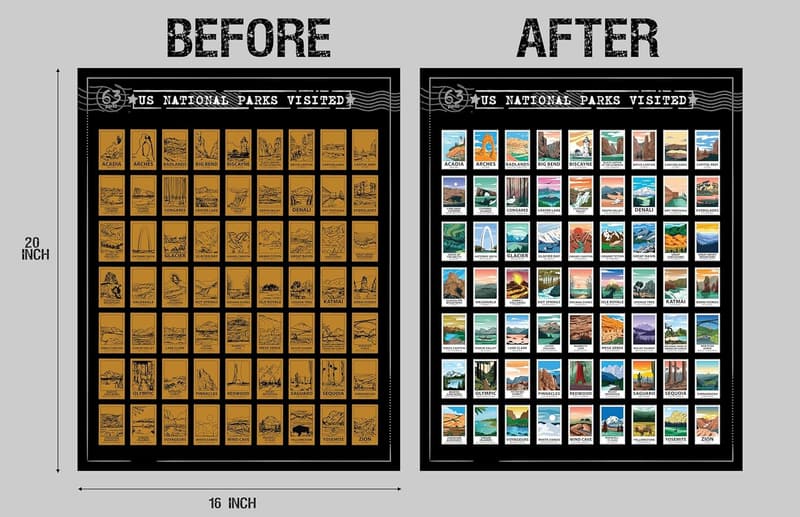 63 National Parks Scratch-Off Poster – Travel Adventure Checklist