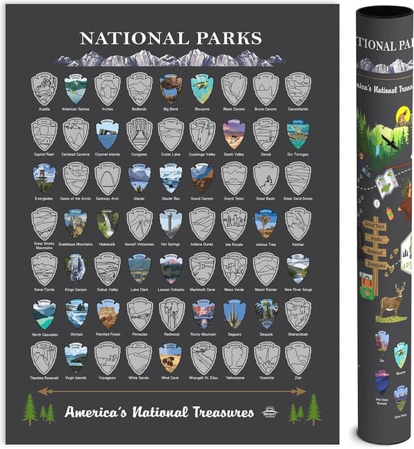 Scratch Off Map of US National Parks - Fits 12