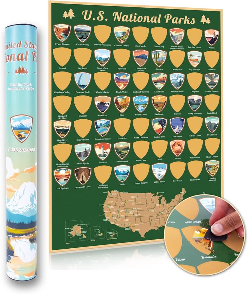 US National Parks Scratch Off Map - Travel Poster with Gift Tube