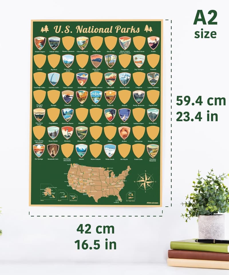 US National Parks Scratch Off Map - Travel Poster with Gift Tube