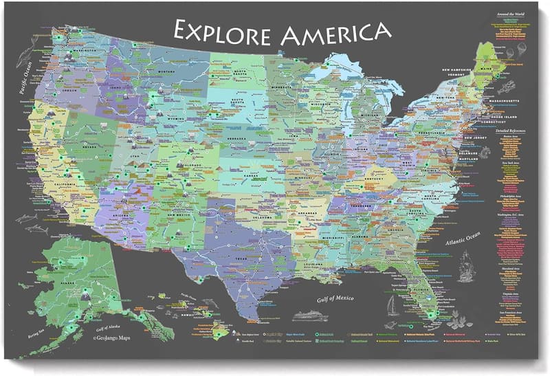 Slate Edition National Parks Map Poster - USA Travel Destinations