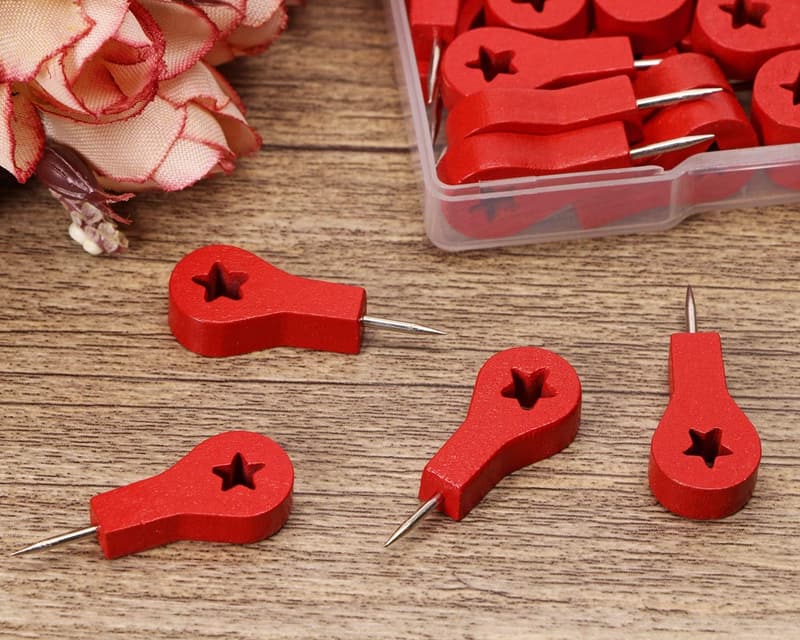 Decorative Wood Push Pins for Art & Photos - 40 PCS Red Stars